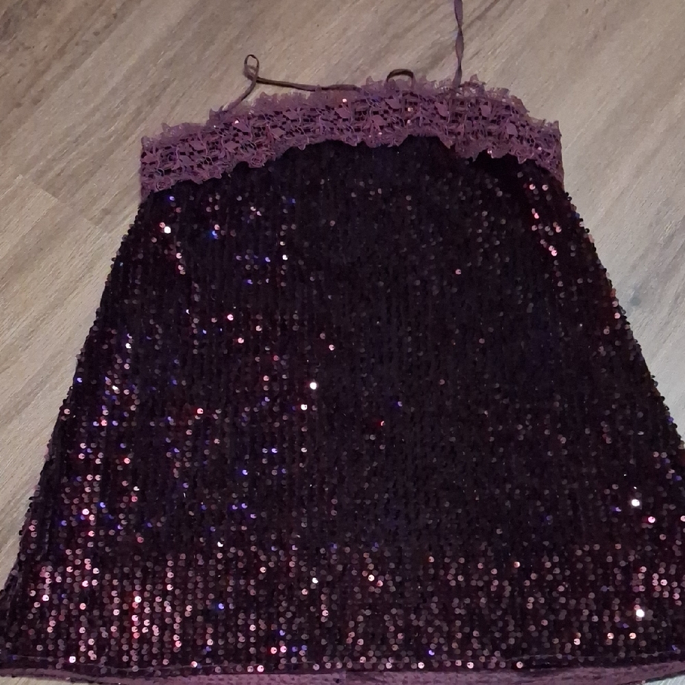 Free People Purple Sequin A-Line Mini Skirt